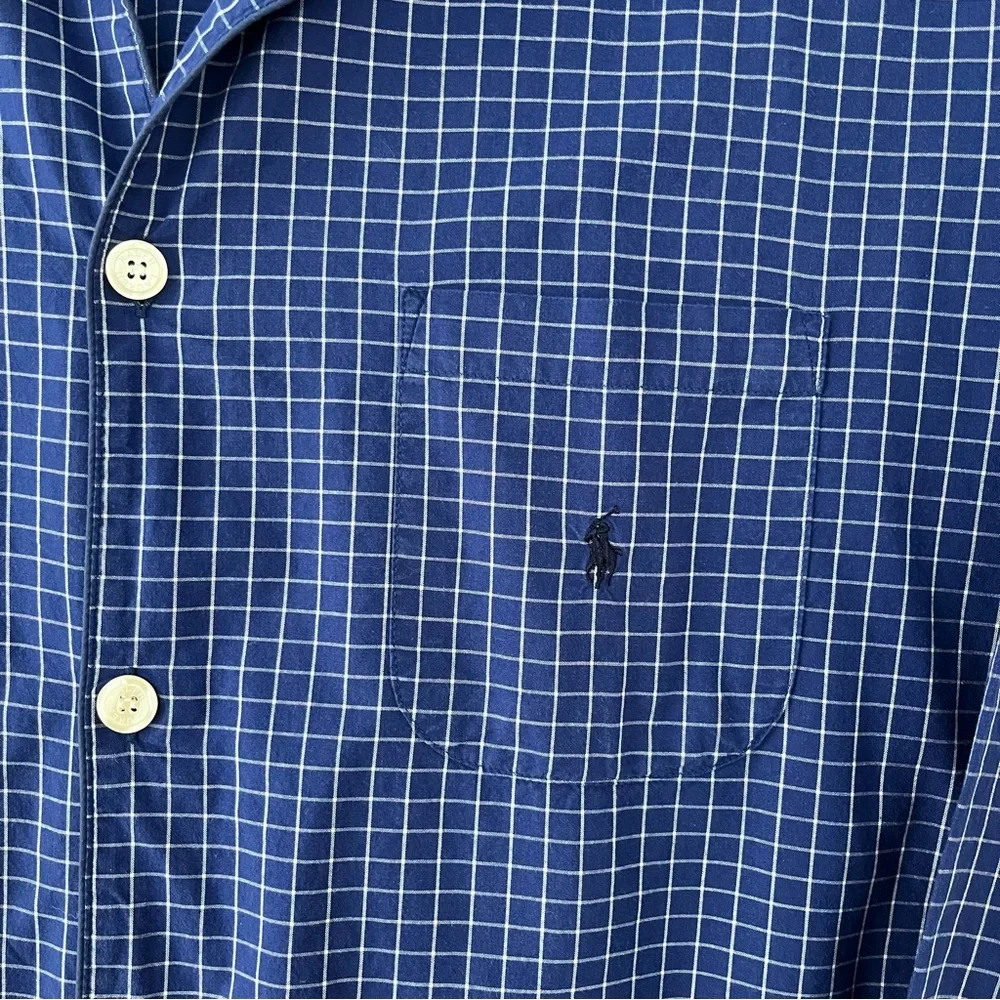 Polo Ralph Lauren Sleepwear-L/XL-blue & White check plaid Button Up Pajama Shirt